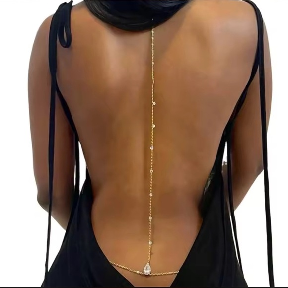 Gold & Crystal Body Back Water Drop Necklace Chain - Picture 1 of 16
